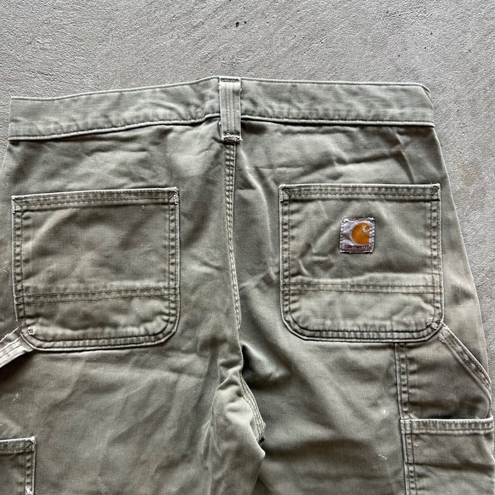 Vintage Carhartt Carpenter Pants Size 30x30 Olive Green Relaxed Fit Thrashed - Picture 5 of 8